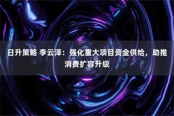 日升策略 李云泽：强化重大项目资金供给，助推消费扩容升级